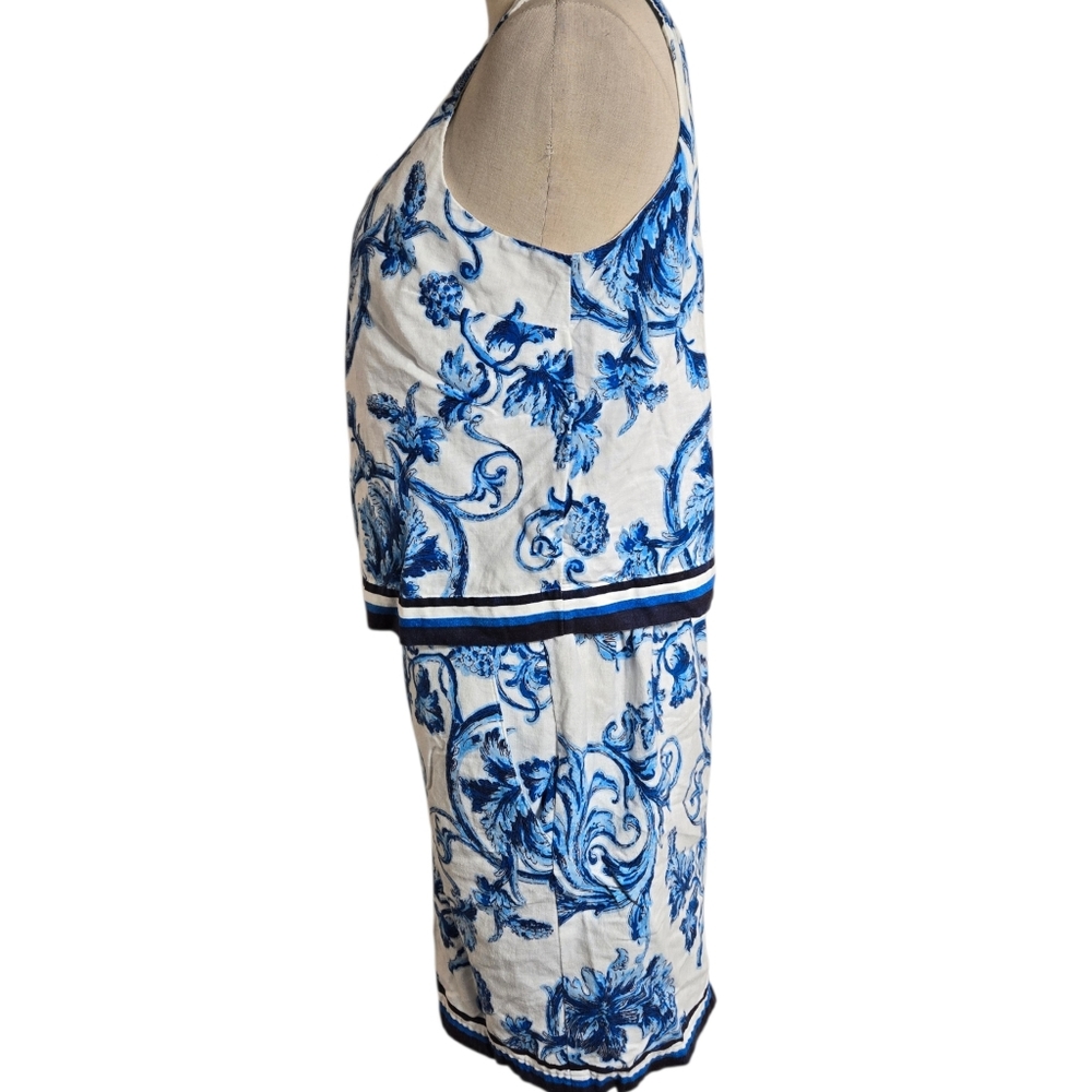 LOFT  Blue and White Printed Linen Blend Shorts Set - Picture 4 of 9